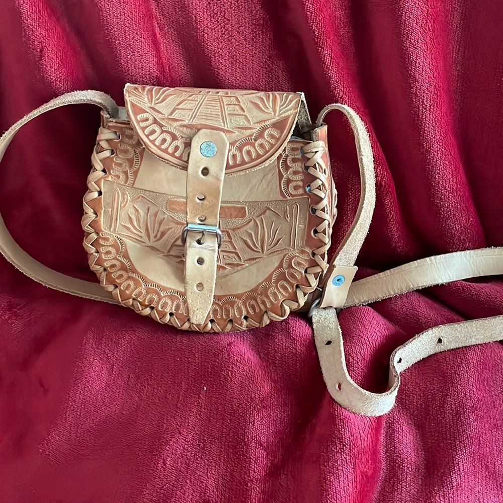 Hand tooled hand made solid leather purse from Paraguay crossbody